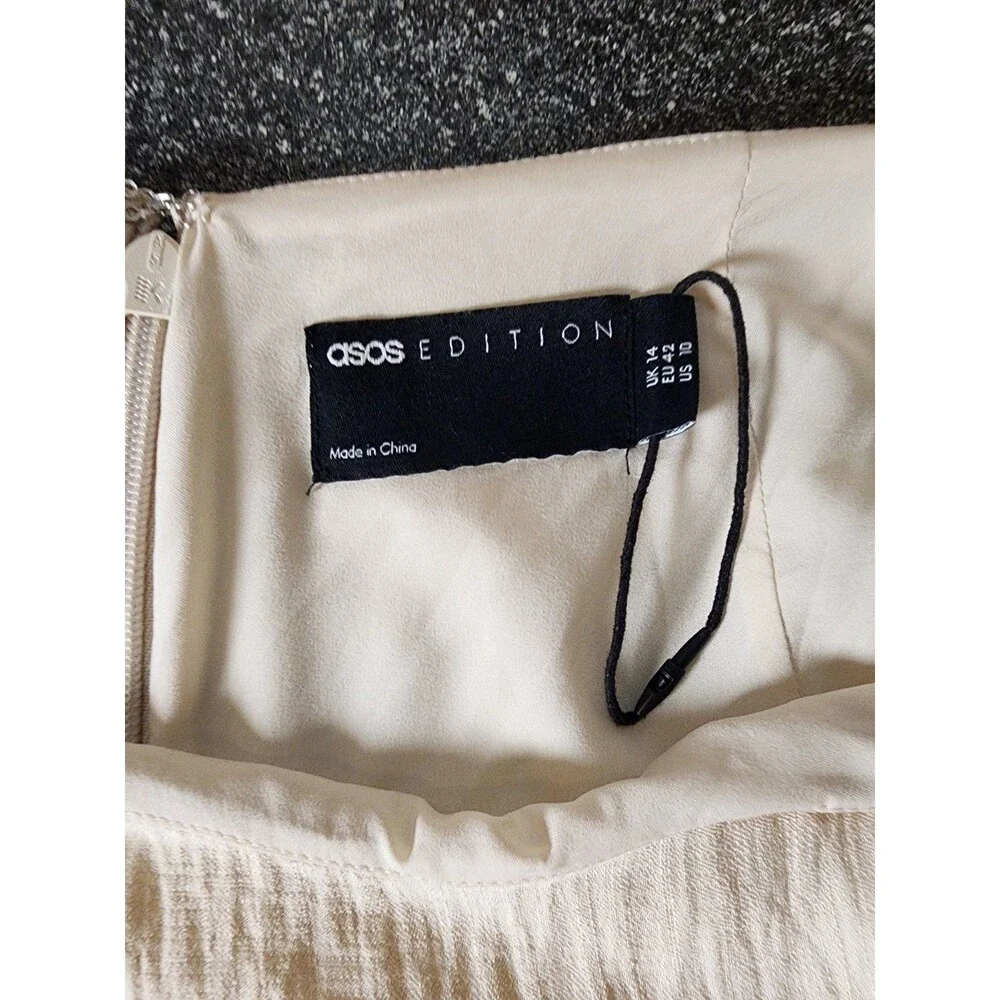 Asos Edition Cream Dress Women Sz 10 M Balloon Sleeve Mid cut outs Renaissance